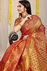 Unveiled Elegance Golden Worked Red Heavy Banarasi Saree
